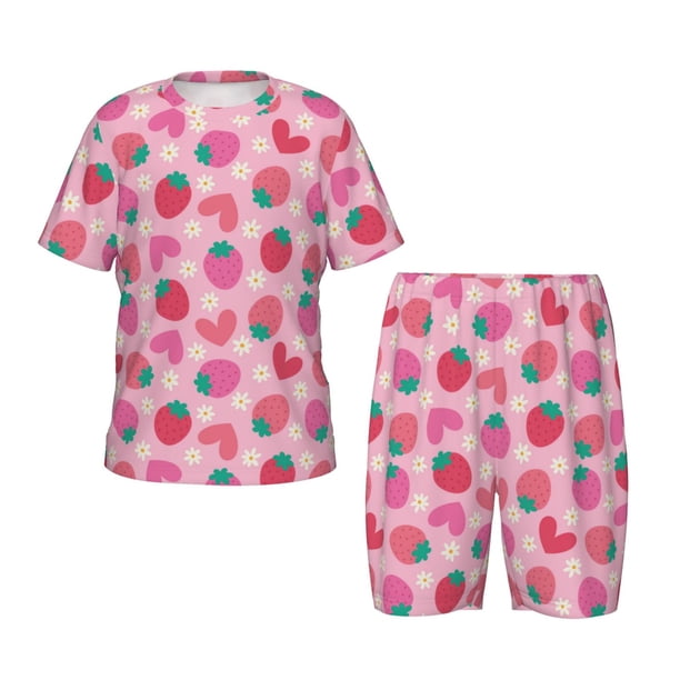 Balery Haear Strawberry Conjunto de Pijama Infantil de Manga Corta con Estampado – Ropa de Dormir de Algodón Suave-XX-Large