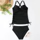 thumbnail image 2 of 2023 nuevo bikini traje de baño dividido para mujer color sólido nailon Delgado traje de baño negro Zefei Wu 9024735078128, 2 of 3