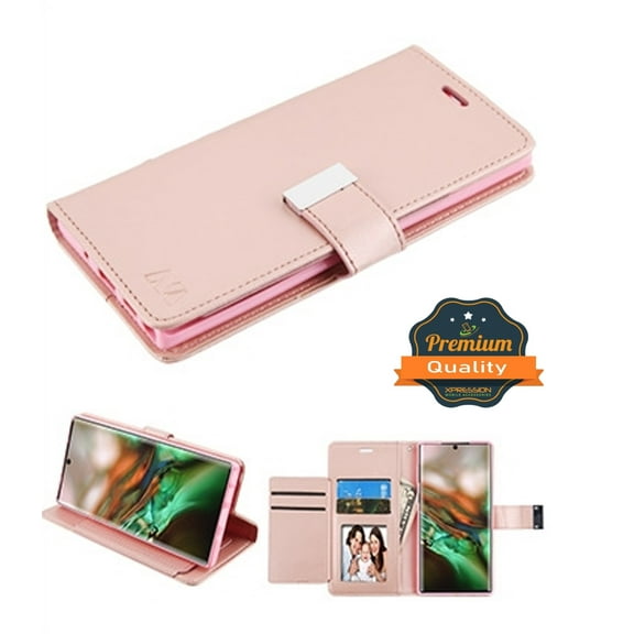 Samsung Galaxy Note 10 (6.3") Phone Case Leather Flip ID Credit Card Cash Wallet Holder Stand Pouch Folio Magnet w/ extra 5 Card Slots Pocket & Kickstand Rose Gold Cover for Samsung Galaxy Note 10