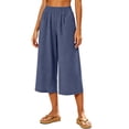 thumbnail image 2 of Ahabrexf Women's Natural Fiber Linen Cropped Pants, Elastic Waist Wide Leg Pocketed Casual Cropped Trousers for Summer Daily Wear, 2 of 6