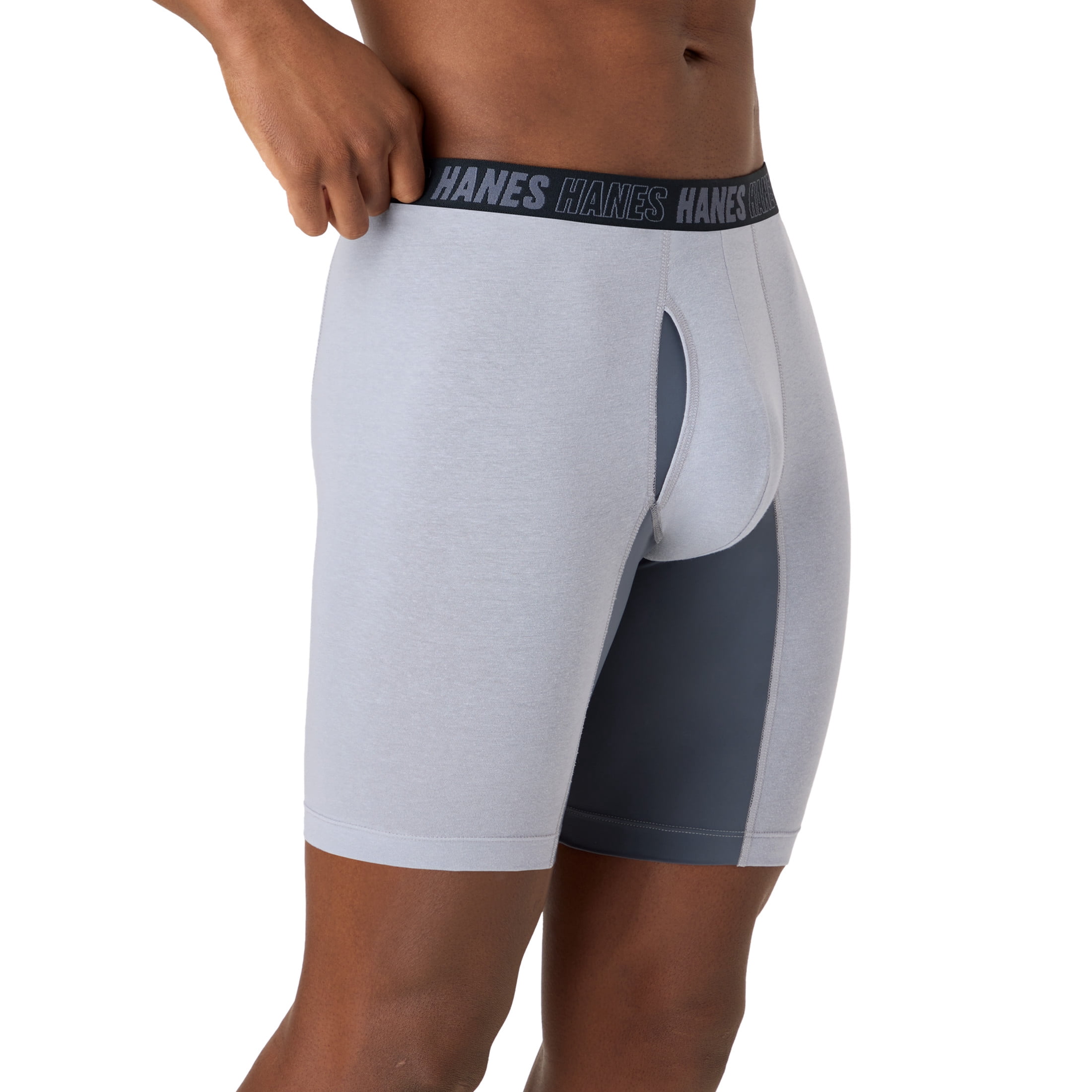 Hanes Mens Underwear Boxer Briefs, 3-Pack, Moves Anti-Chafe Long Leg Boxer Briefs