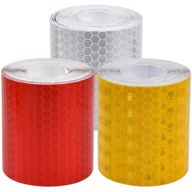 Reflective Tape Self Adhesive Warning Tape Reflective For Safety In The Dark 3 Rolls Weather Resistant Reflective Tape Reflectors Bicycle Reflector Sticker 50mm × 3 meters Red White Yellow