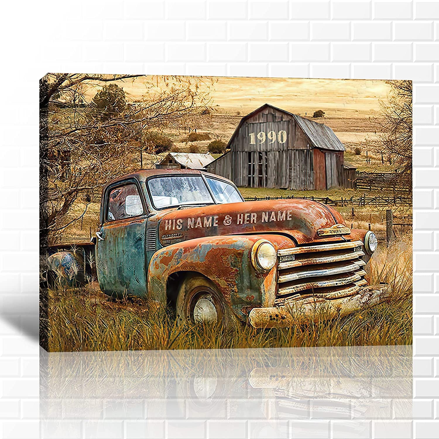 Farmhouse Truck Canvas Wall Art, Vintage Truck Wall Art, Retro ...