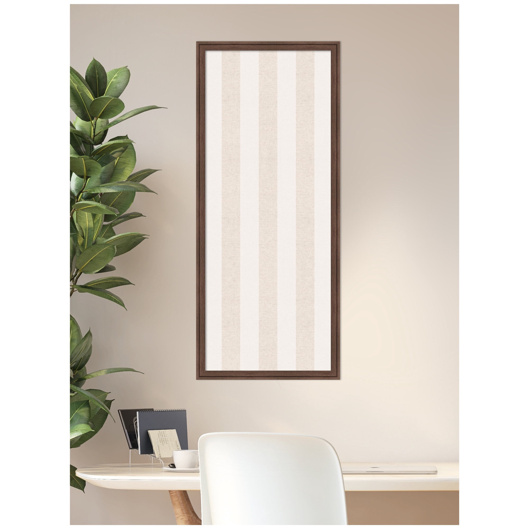 Kate and Laurel Framed Fabric Pinboard 18 x 42,  Printed Linen Classic Bulletin Board for Use as a Vision Board or Wall Organization, Florence Medium Brown Frame