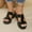 Black, variant on Summer Comfortable Leather Wedges Slides Dressy Beach Platform Heel Slip Sandals Silver 7.5(40)