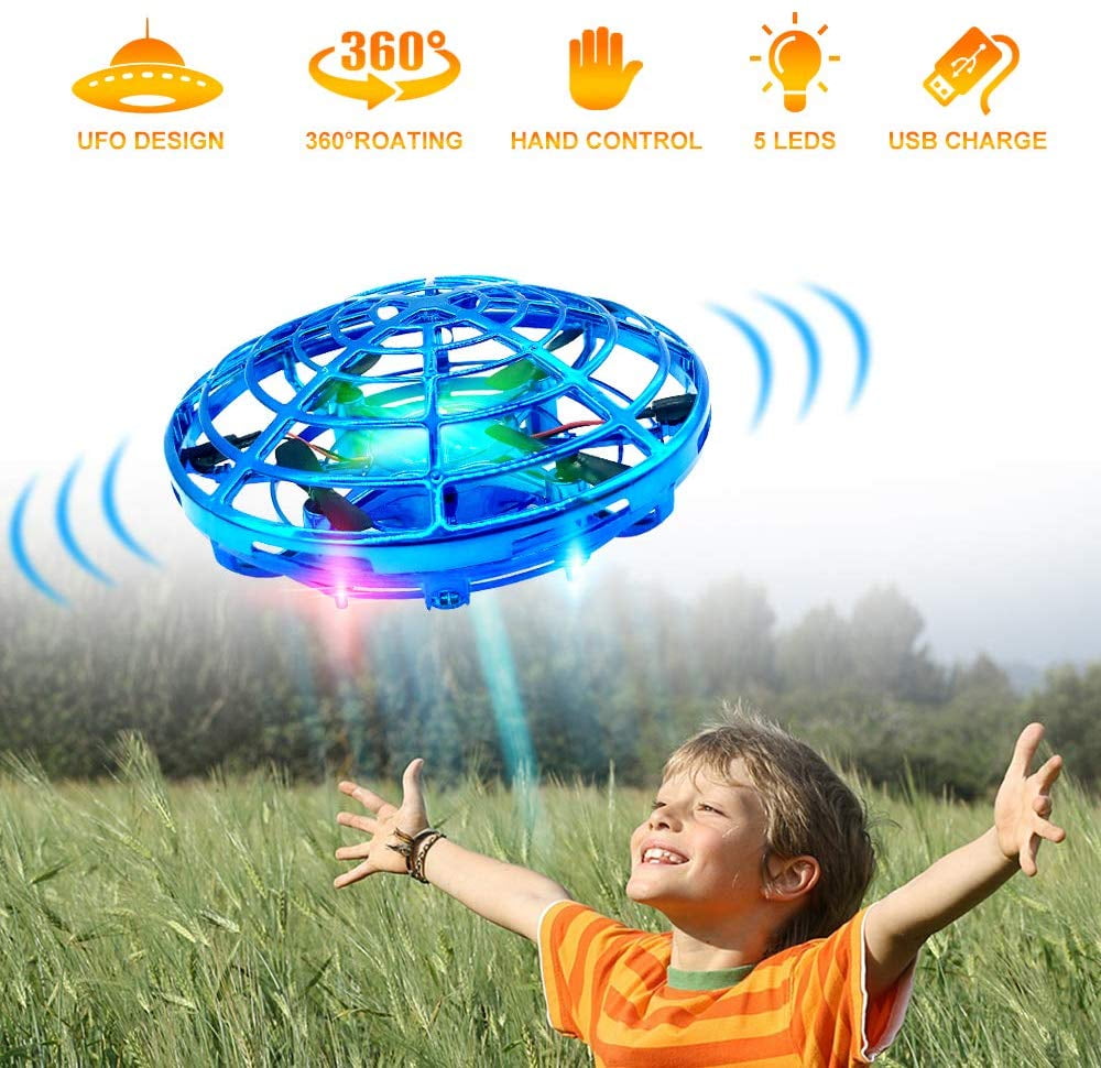 LED Light,Anti-Collision,USB Charger,Hover Flight Outdoor Indoor Drone Mini Toy Hand Operated Drone for Kids or Adults UFO Flying Ball Gifts for Boys and Girls with 5 Motion Sensor,2 Speed Mode
