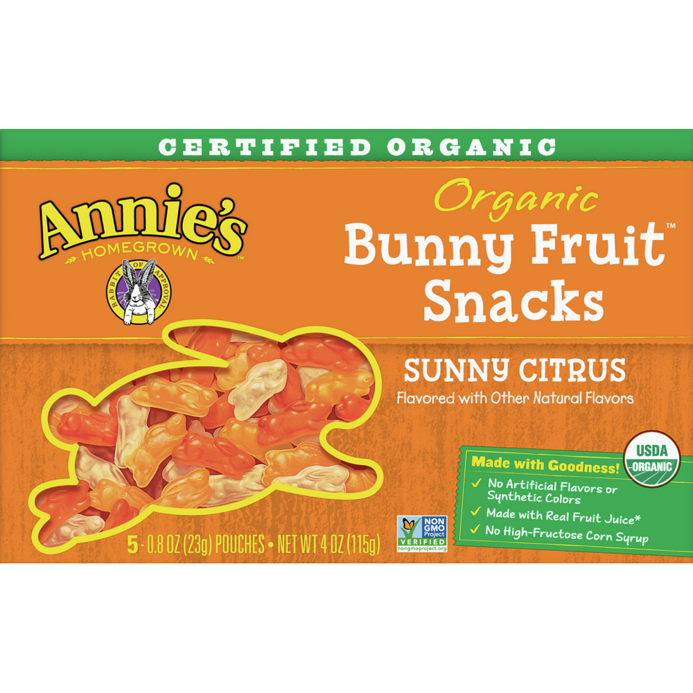 Annie's Organic Sunny Citrus Bunny Fruit Snacks, Gluten Free, 4 oz