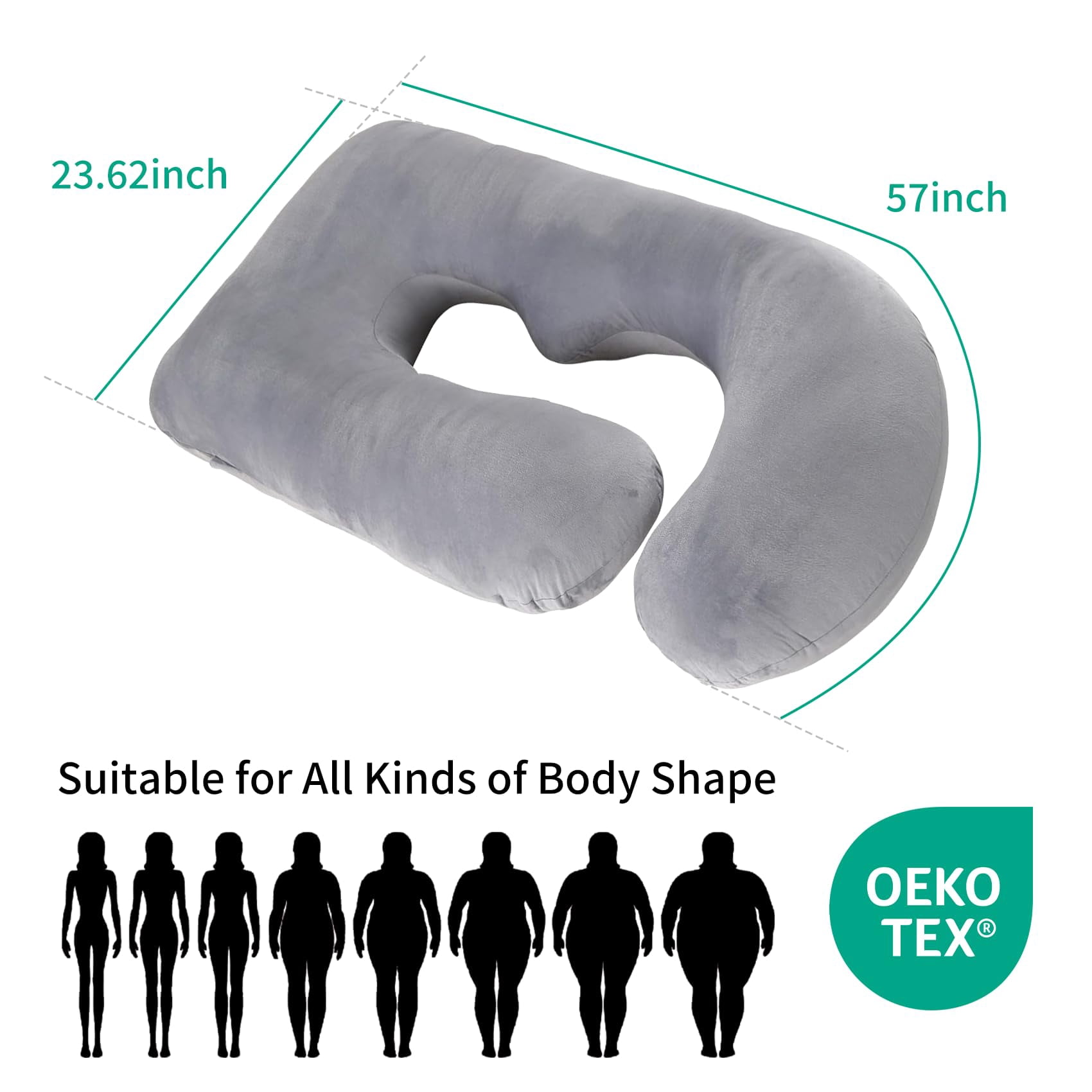 U-shaped Pillow For Sleeping  Full Body Support & Belly - 57 Inch Maternity With Machine Washable Cover |