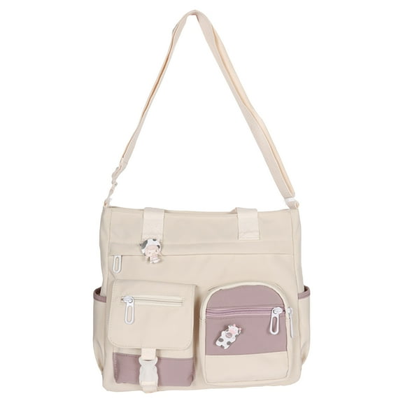 Modstep Large Canvas Crossbody Bag for Women Multiple Pocket Book Bag Cute College School Laptop Zip Tote Shoulder Purses White