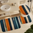 thumbnail image 6 of 4 Piece Bathroom Shower Curtain Sets Bath Mat U-Shaped Floor Mat Toilet Lid Oval Rug Orange And Blue Stripe Waterproof Personality Pattern Bath Curtain Vertically Stripes Pattern for Bathtub Decor, 6 of 8