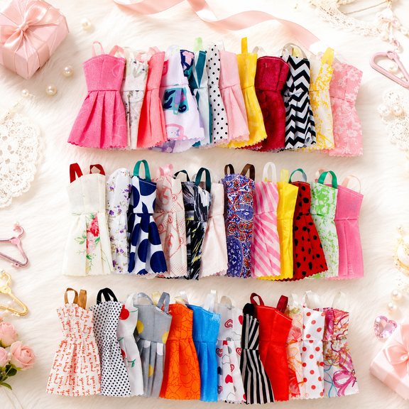 10 Piece Doll Clothes Set, Random Assorted Dresses and Outfit Clothing for Compatible Fashion Dolls, Doll Dress Up Clothing Set, Doll Not Included