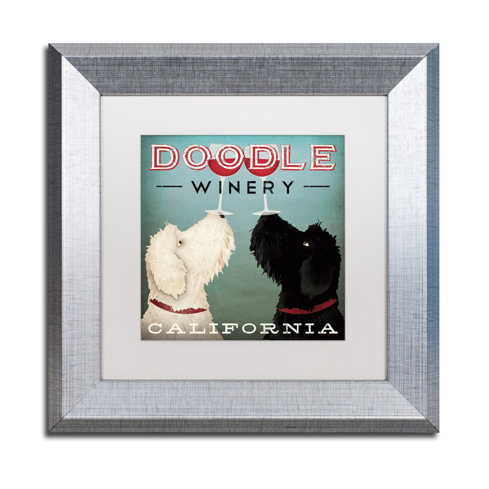 Trademark Fine Art "Doodle Wine" Canvas Art by Ryan Fowler White Matte, Silver Frame