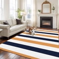 thumbnail image 3 of Burnt Orange Navy Blue Striped Large Area Rugs for Bedroom Living Room, Soft Non Slip Carpet Bedside Rug, Farmhouse Stripe Art Rectangular Floor Cover Kitchen Accent Rug 5'x8' for Dining Room/Office, 3 of 9