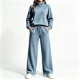 thumbnail image 2 of Lmueinov Two Piece Sets for Women Fleece Sweatsuit Button Mock Neck Sweatshirts Wide Leg Sweatpants Workout Lounge Sets with Pockets Fall Casual Outfits, 2 of 6