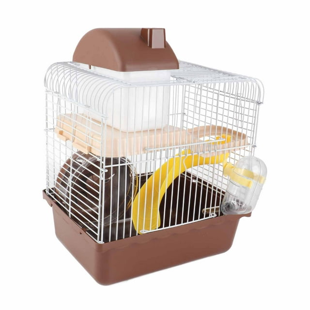 Cage pour Hamster, Design à Châssis Haut 2 Niveaux pour Petit Animal Bleu, Rose, Marron