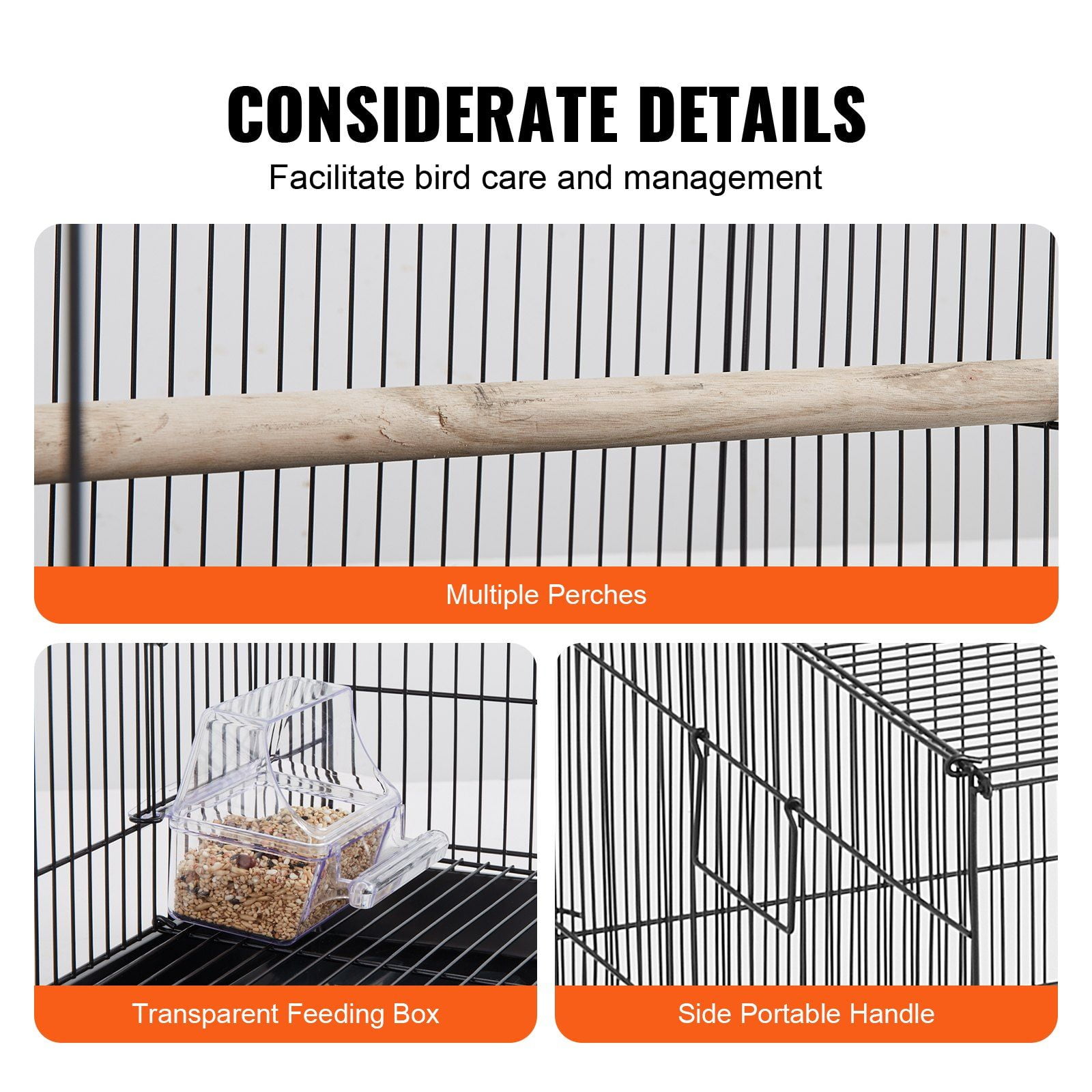 30 Inch Metal Bird Cage with Rolling Stand and Tray for Parakeets Cockatiels Budgies Lovebirds Canaries