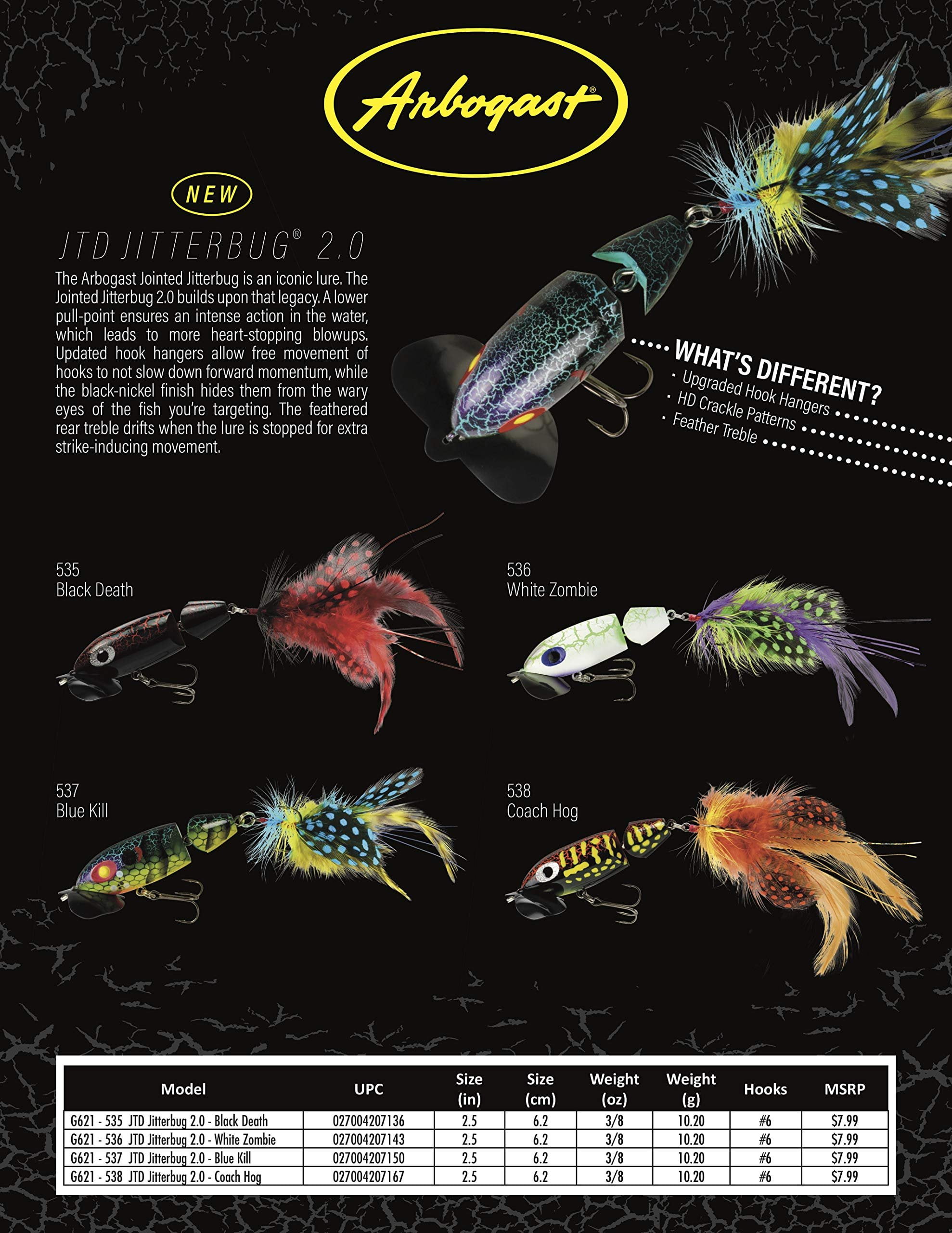 Arbogast Jitterbug Jtd 2.5' 3/8oz Coach Hog
