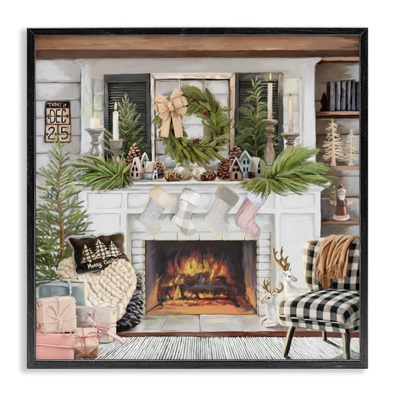 Stupell Industries Cozy Fireplace Holiday Black Framed Giclee Art, design by Nicky Boehme, 12 x 12