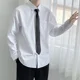 thumbnail image 5 of Camisa de manga larga blanca de moda para hombre, camisa holgada de color sólido, corbata, atuendo para pareja, estilo japonés, 5 of 5