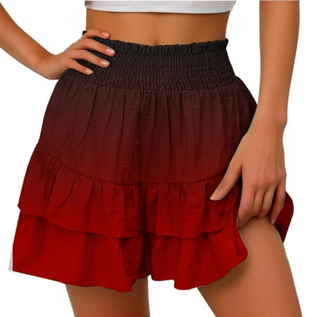 Dwaogom Women s Summer Solid Color High Waisted Shorts With Floral Pleated Hem Casual Shorts Fleece Lined Leggings Women Petite Plus Size Panties
