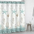 thumbnail image 2 of Starfish Beach Theme Shower Curtain 72Wx72H Inch Seashells Nautical Kids Bathroom Set Coral Coastal Sea Horse Vintage Green Retro Anchor Ocean with 12 Hooks Fabric Waterproof Accessories Decor, 2 of 5