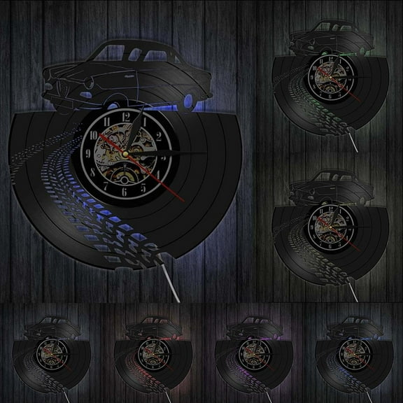 Vintage Retro Car with Road Mark Silent Quartz Vinyl Record Wall Clock Sports Automobile Racecar Watch Car Lovers Home Decor