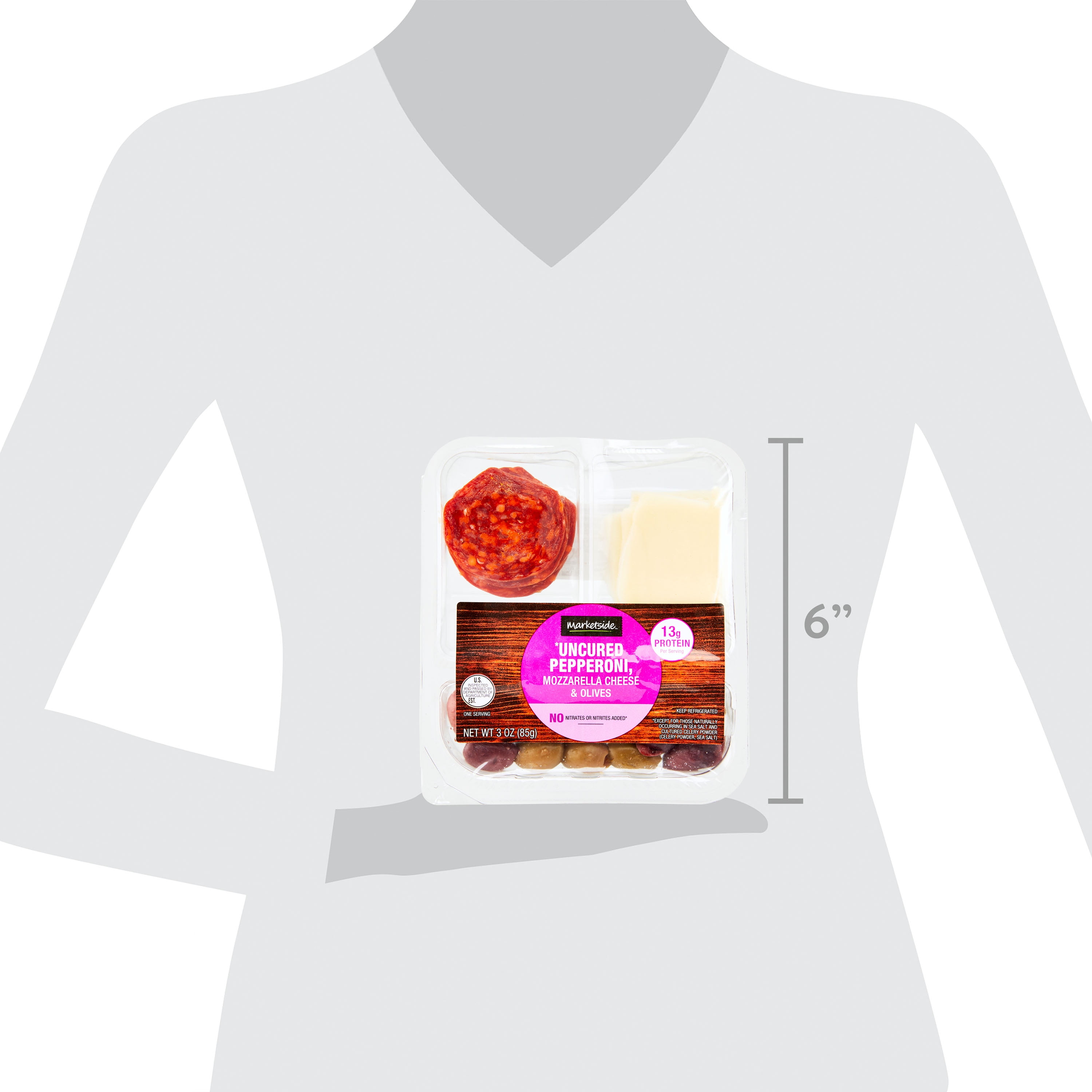 Marketside Uncured Sliced Pepperoni, Mozzarella Cheese Bites & Olives, 3 oz Plastic Tray