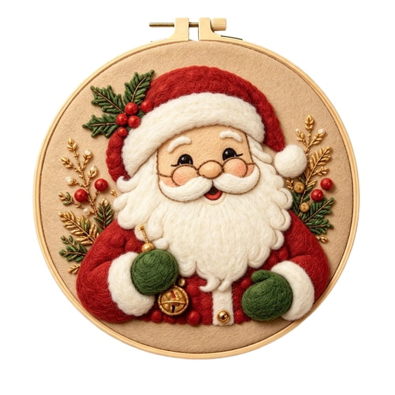 Santa Claus Punch Needle Embroidery Kit, Pre-Stamped Fabric Craft Set with Hoop, Christmas Embroidery Kit for Adult Festive Wall Ornament
