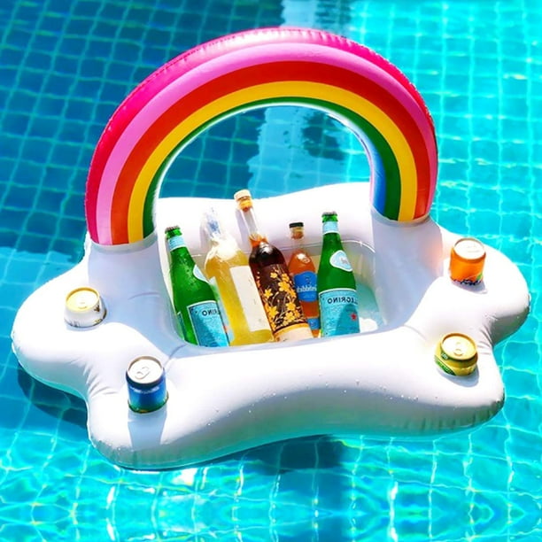Inflatable Rainbow Cloud Drink Float, Large Capacity Pool Cooler Drink Holder Floating Beverage