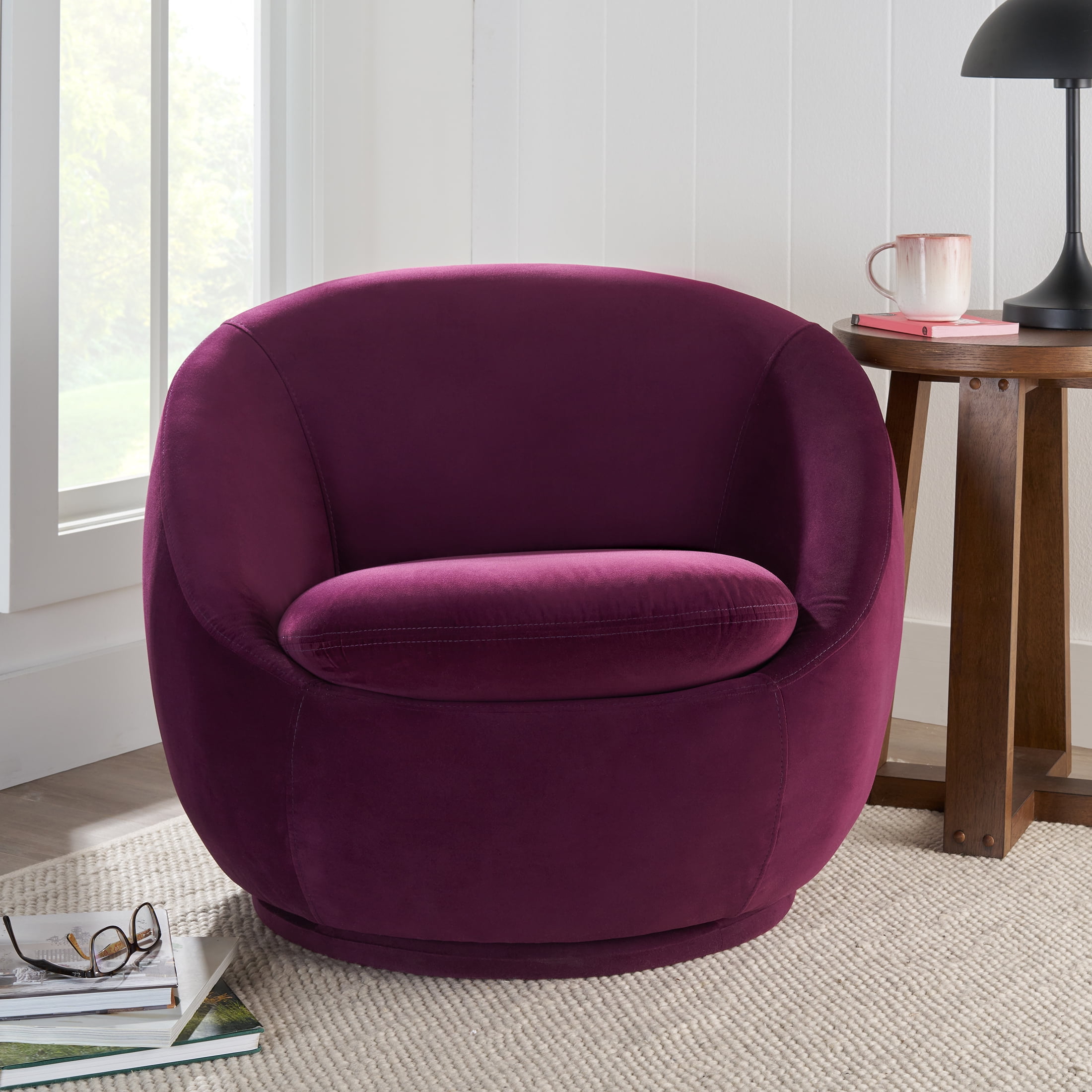 Better Homes & Gardens Mira Swivel Chair, Merlot Velvet  (图2)