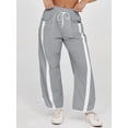 thumbnail image 4 of Women's Elastic Waist Wide Leg Baggy Drawstring Waisted Contrast Color Workout Track Pants for Casual Work Light Gray XL, 4 of 8