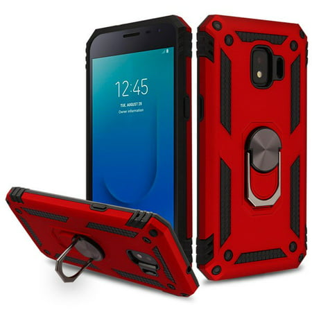 Samsung Galaxy J2 Core (J260)/J2 Pure /J2 Phone Case Hybrid Durable 360 Degree Rotatable Ring Stand Holder Kickstand Fit Magnetic Car Mount Protective Case Red Cover for Galaxy J2 Core, J2, J2