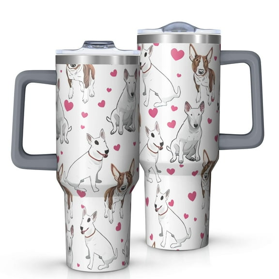 OBREWU Bull Terriers and Hearts Tumbler with Handle and Lid,Bull Terriers and Hearts 40oz Double Wall Vacuum Insulated Tumbler,Cups Gift for Women and Men