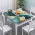 thumbnail image 3 of Teal Marble Gold Wave Pattern Square Fitted Tablecloth with Elastic Edge,Square Table Cover,Washable Elastic Table Cover for Home Kitchen Party Decor 34"x34", 3 of 6