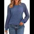 thumbnail image 2 of Suéter de Punto Holgado, Versátil, de Canalé Cepillado y Cuello Redondo para Mujer con Mangas Largas Huecas Empalmadas. Azul XXL, 2 of 7