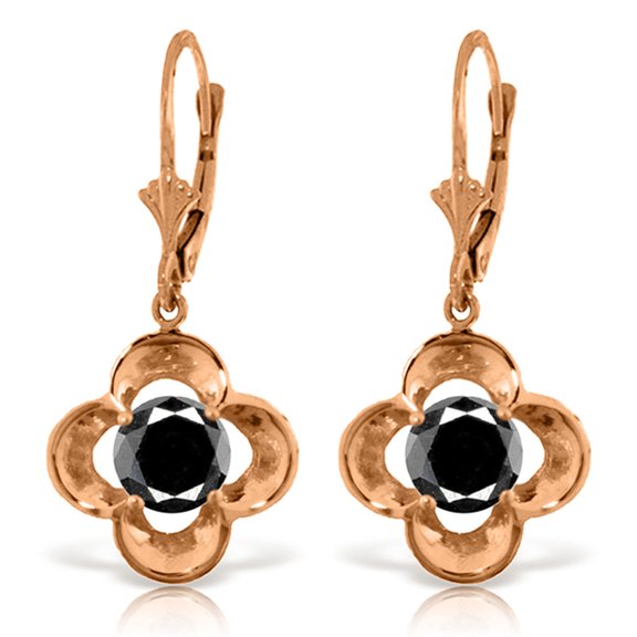 Galaxy Gold 14k Solid Rose Gold Leverback Earrings with1.0 Carat Black Diamond