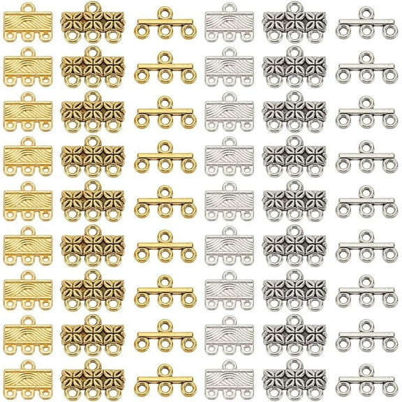 PH 84pcs 3 Style Layer Clasp Gold Silver Necklace Connector Chandelier Layer Clasp Tibetan Alloy Multi Strand Components with 4 Hole for Layered Bracelet Necklace Jewelry Craft for DIY