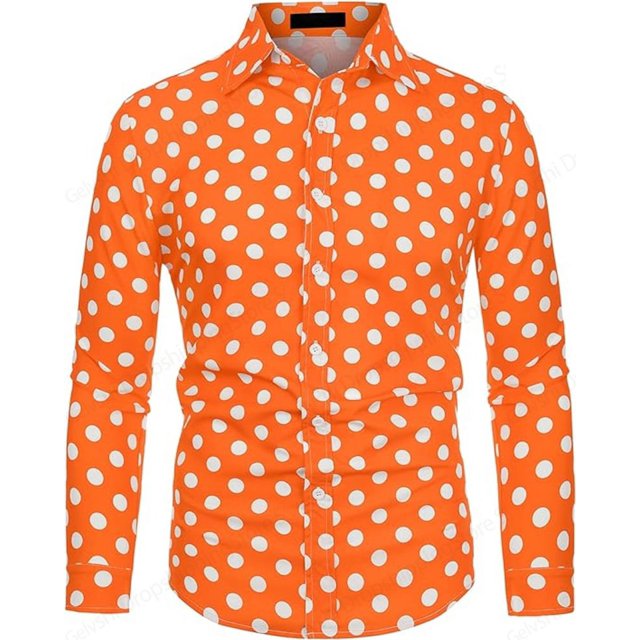 Camisa de hombre con lunares, camisas hawaianas de manga larga, camisa de moda para hombre y mujer, blusa con solapa, ropa para hombre, blusa cubana de un solo pecho