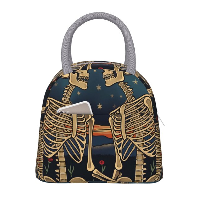 Easygdp Romantic Skeletons Under Moon Bolsa de Almuerzo Insulada Grande, Forro de Aluminio, Diseño Espacioso, a Prueba de Fugas, Ideal para Trabajo, Picnics, Viajes y Actividades al Aire Libre