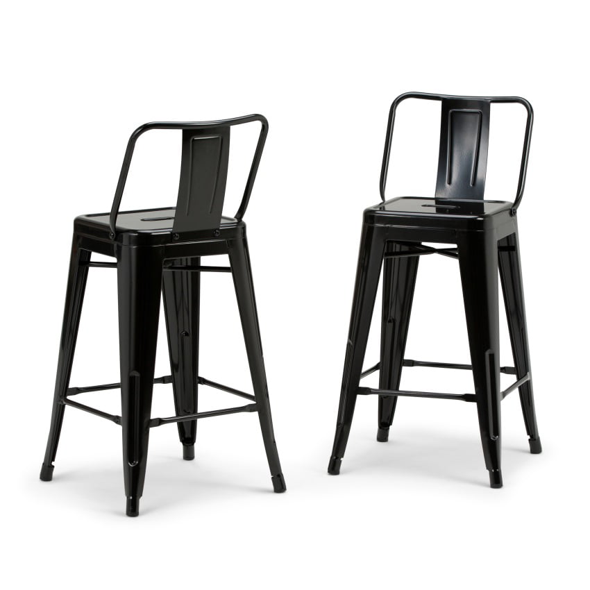 24'' Black Round Backless Metal Bar Stool Kitchen Stools Pack of 2 