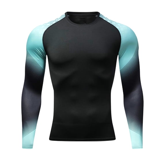 Men's Long Sleeve Compression Shirts, Stretch Colorblock Athletic Base Layer Top for Outdoor Gym Sports Workout