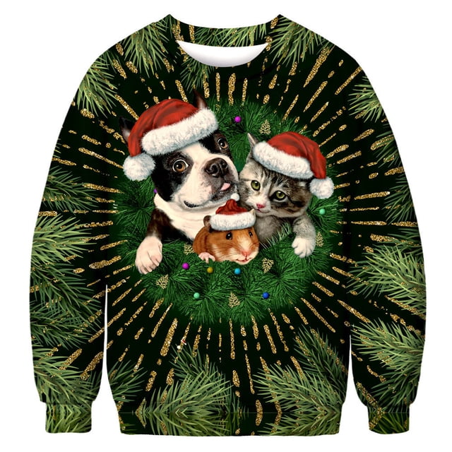 ZECATL Unisexe Col Rond 3D Imprimé Numérique Laid Pull de Noël Sweatshirts