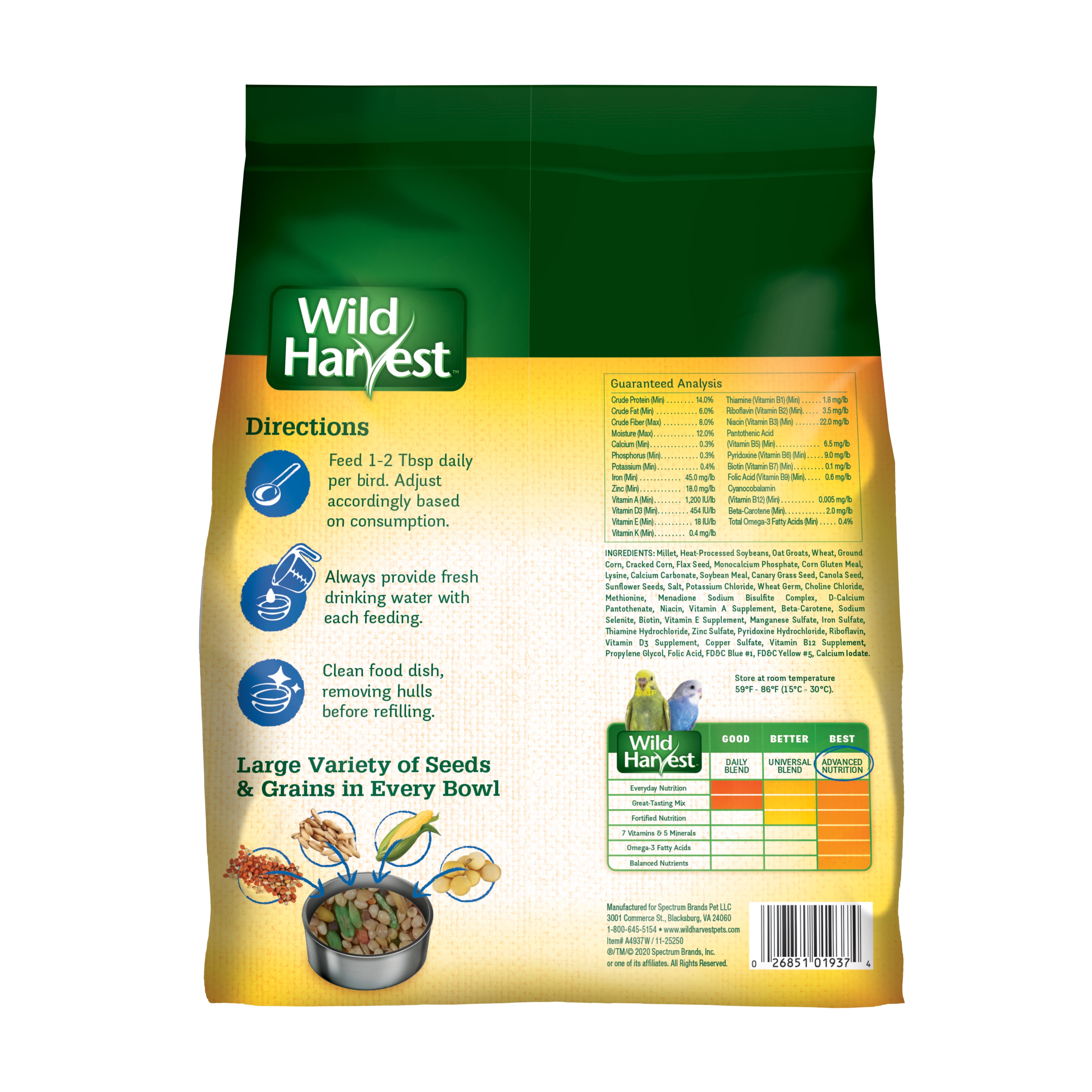 Wild Harvest Advanced Nutrition Parakeet Seed and Grain Mix, 4 lbs.