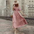 thumbnail image 4 of adviicd Robe d'Été Femme 2024 Été Décontractée Manches Courtes Col Rond Smockée Taille Élastique Robe Midi Rose, TG, 4 of 5