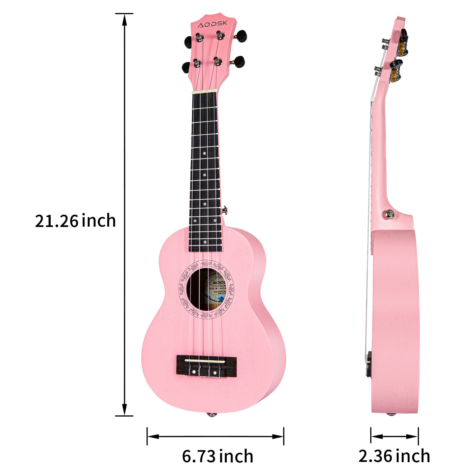 AODSK  21"  Ukulele Kit with Case, Clip-On Tuner, Strap, Nylon Strings, Picks, Online Lesson, Ukelele Beginner Series (Pink)