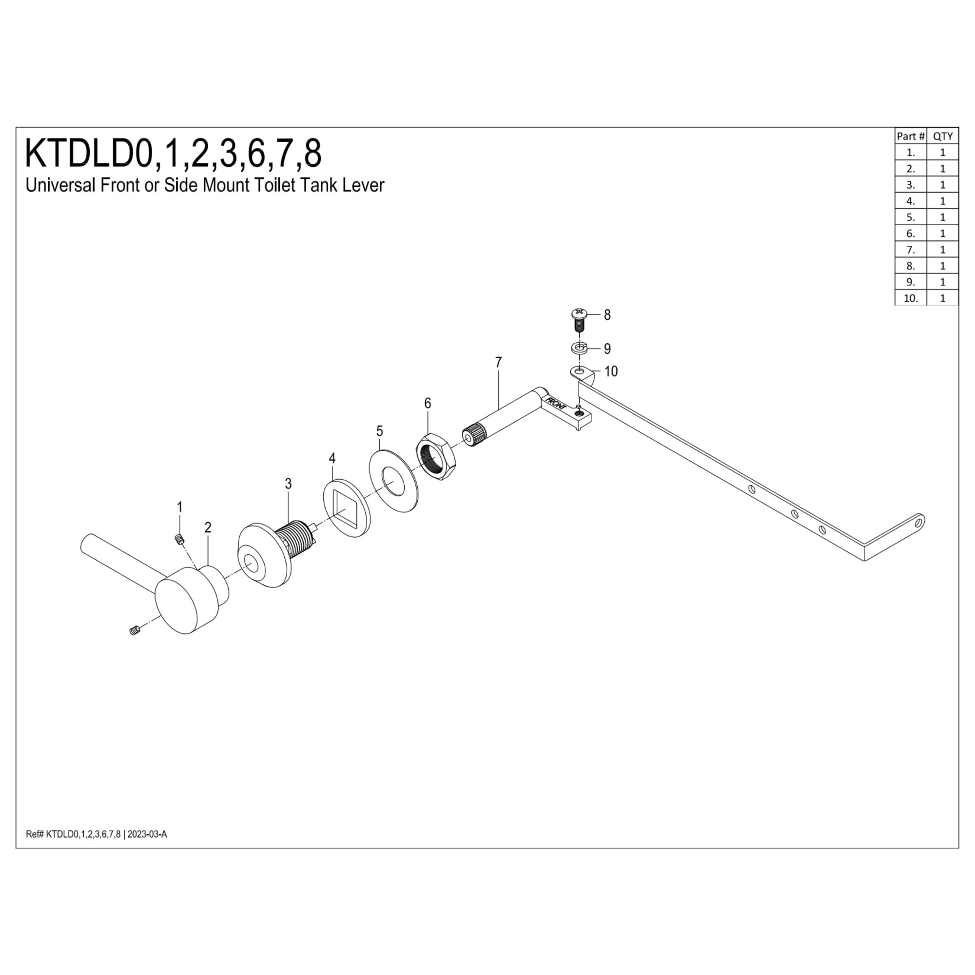 Kingston Brass KTDLD6 Concord Universal Front or Side Mount Toilet Tank Lever in Polished Nickel