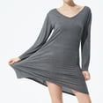 thumbnail image 3 of Defitshape Women's Long Sleeve Nightgown V Neck Cotton Blend Sleep Dress Plus Size Nightwear Stretchy Grey Large, 3 of 5