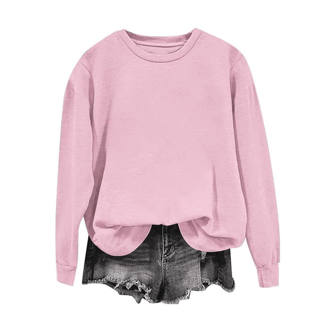 Milgrthf Chandails d'Automne pour Fille Basiques Tendance à Manches Longues Légers Décontractés à Col Rond Chandails à Enfiler Hauts Rose P