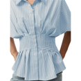 thumbnail image 2 of Camisas A Rayas con Botones para Mujer, Blusa Plisada de Corta Corsé, Informal, Verano. Azules M, 2 of 8
