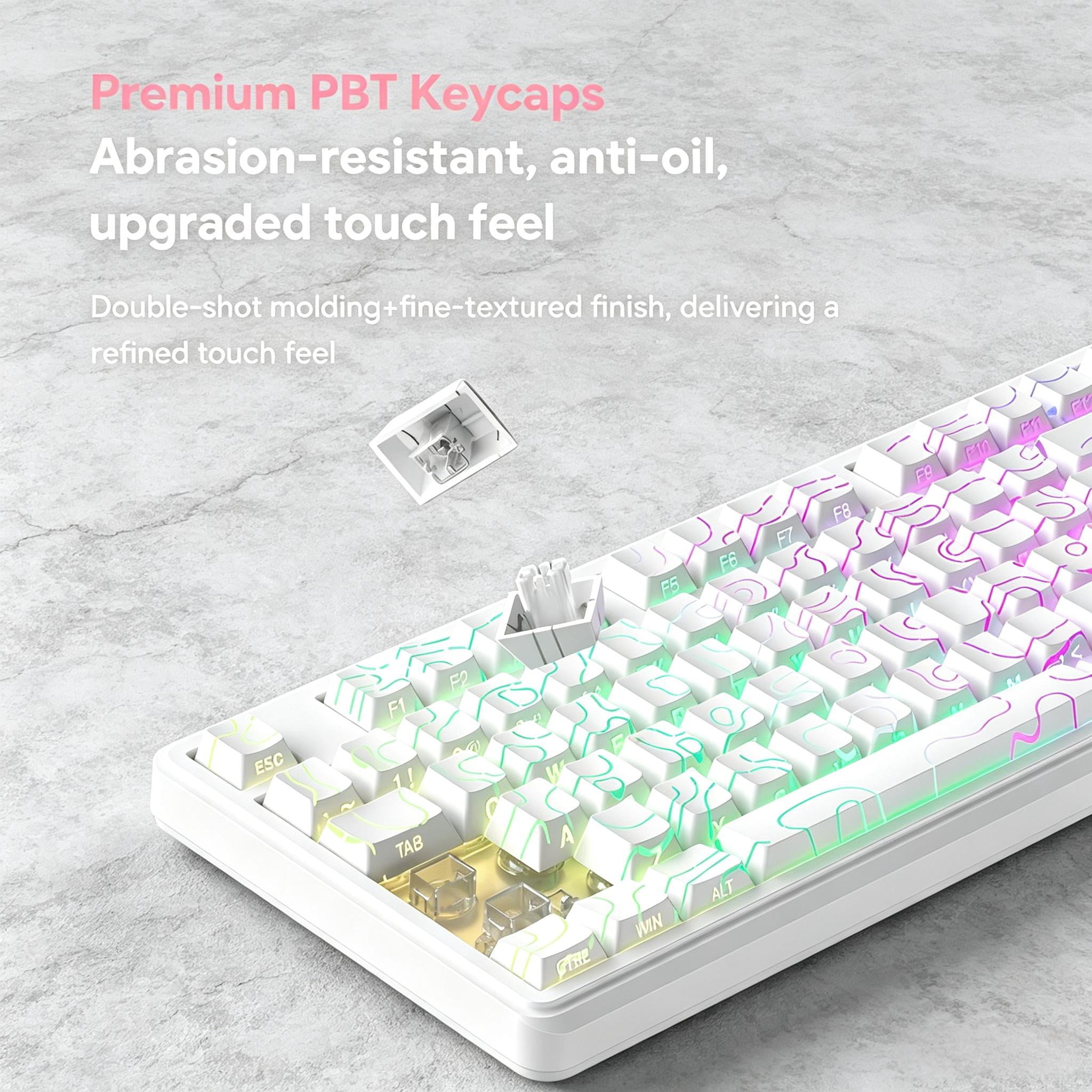 Rechale IP98 Mechanical Feel Keyboard, 98-Key Wired Gaming Keyboard, IPX8 Waterproof Side Printed PBT RGB Keycaps, 19-Key Anti-Ghosting (White)